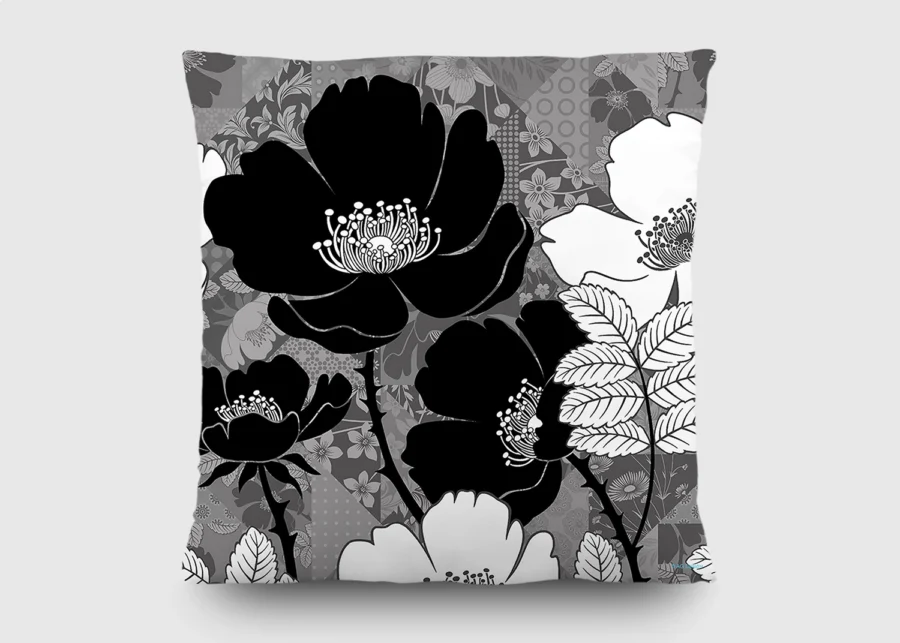 Dekorativní polštářek Černobílé Květiny | 45 x 45 cm | CN 3621