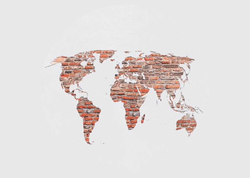 Samolepící vliesová fototapeta na zed' Cihlová Mapa Světa | 70 x 70 cm | CR 3230