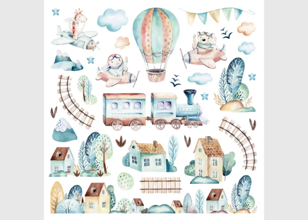 Dětská samolepka na zeď Akvarelový Vlak | 30 x 30 cm | DKS 3953