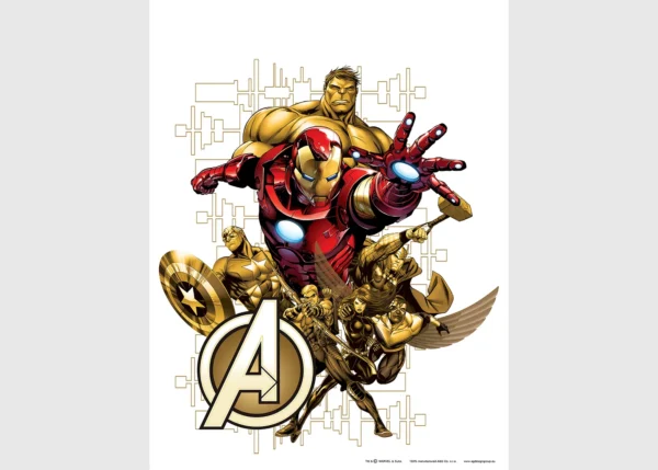 Dětská samolepka na zeď Marvel Avengers Zlatá Edice | 65 x 85 cm | DDK1718