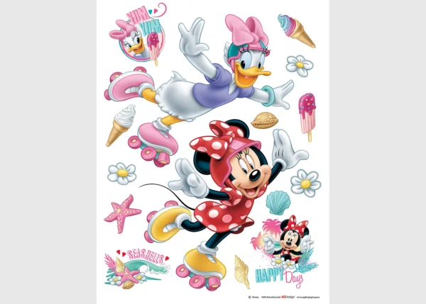 Dětská samolepka na zeď Disney Minnie a Daisy Bruslí | 65 x 85 cm | DDK1724