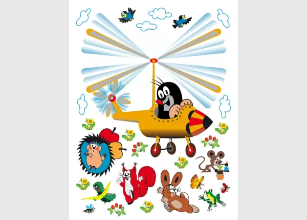 Dětská samolepka na zeď Krteček v Helikoptéře | 65 x 85 cm | DDK2305
