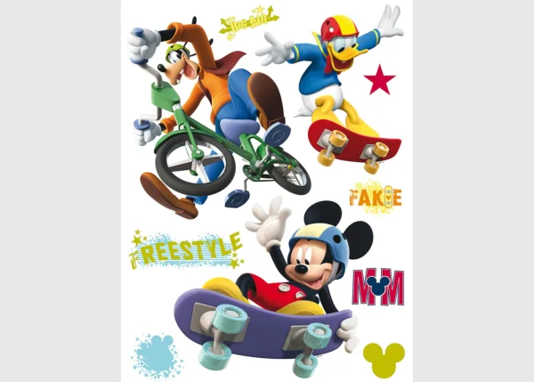 Dětská samolepka na zeď Disney Myšák Mickey na Skateboardu | 65 x 85 cm | DDK855