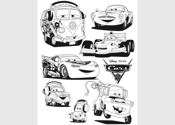 Dětská samolepka na zeď Disney Auta černobílá | 65 x 85 cm | DDK878