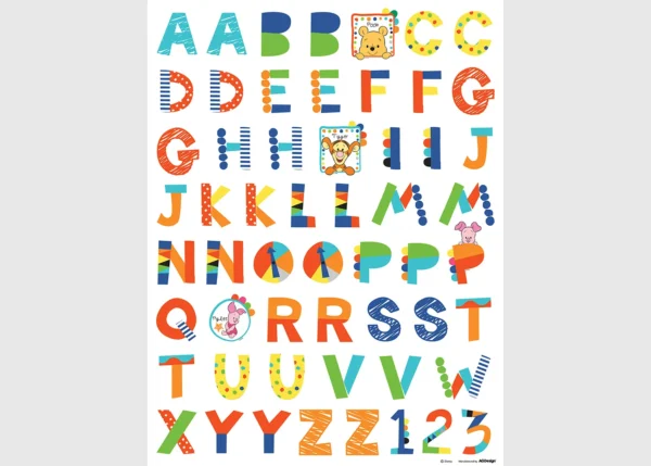Dětská samolepka na zeď Disney Medvídek Pú – abeceda | 65 x 85 cm | DDK891
