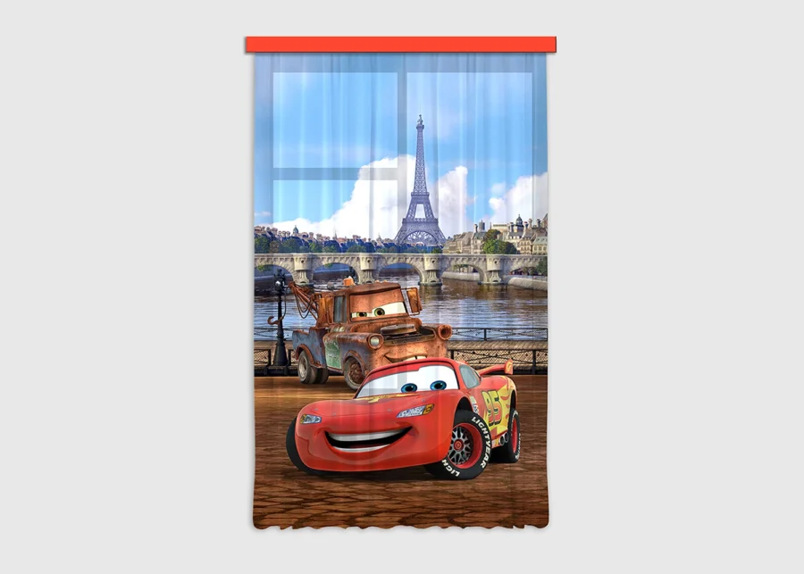 Dětsky dekorativní závěs Cars in Paris | 140 x 245 cm | FCSL 7101