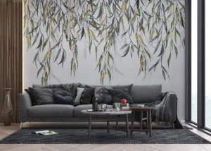 Vliesová fototapeta na zed' Závěsné Šedé Akvarelové Listy | 375 x 270 cm | FT5P 352227