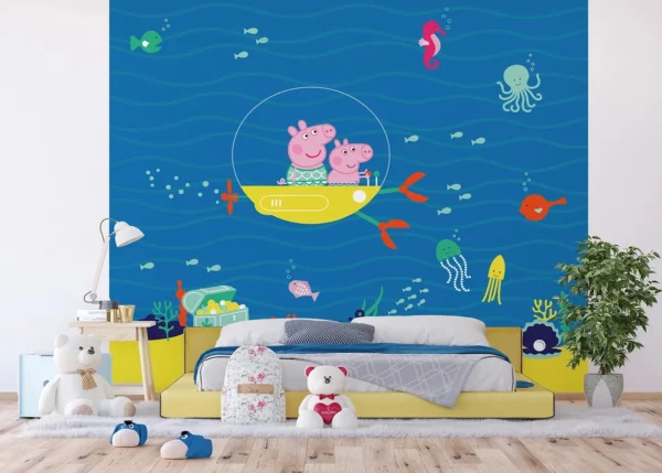 Dětská vliesová fototapeta na zed' Prasátko Peppa Moře | 300 x 270 cm | DDTD4P5099