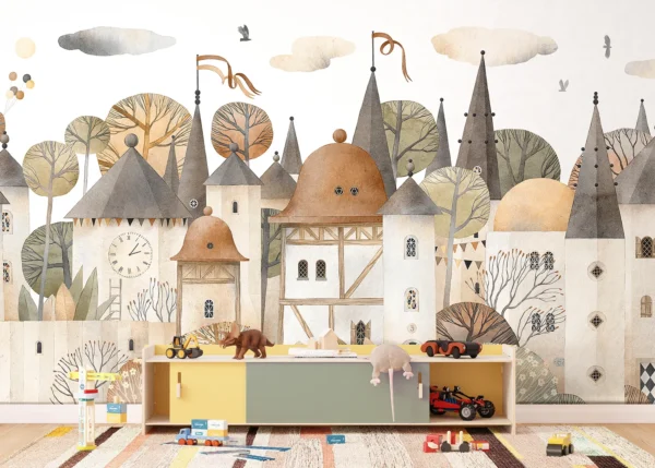 Dětská fototapeta na míru Akvarelové Město | Vliesová fototapeta na zed' | DFTD5P 352395