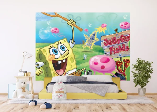 Dětská vliesová fototapeta na zed' Spongebob Chytá Medúzy | 252 x 182 cm | FTDXL 2053