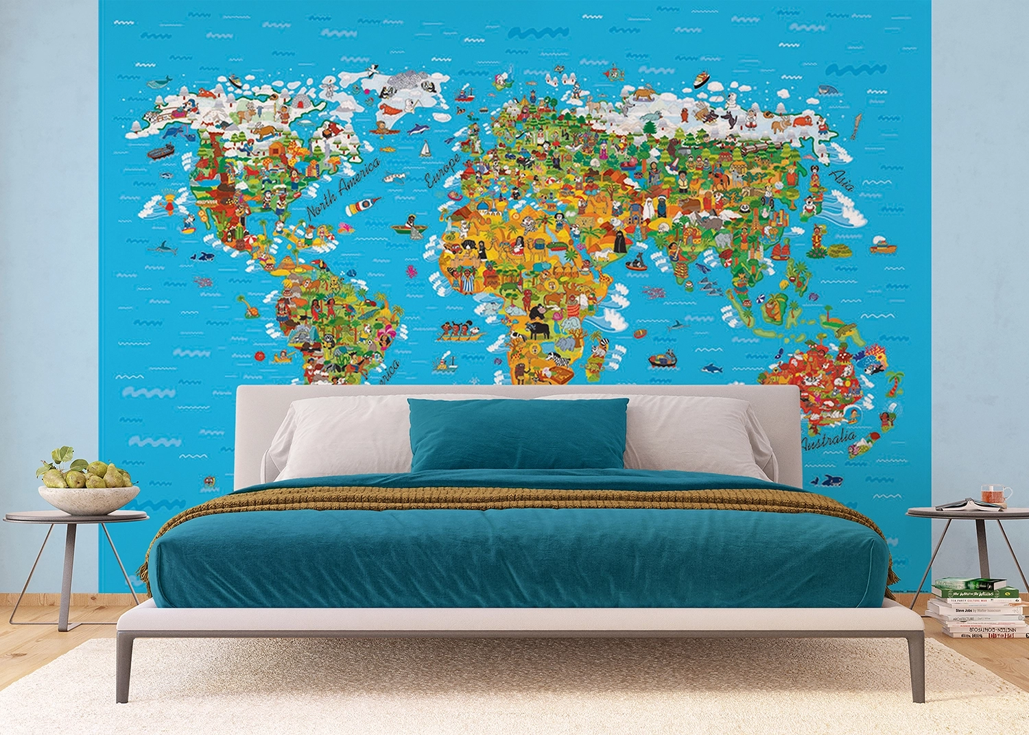 Dětská vliesová fototapeta na zed' Dětská Mapa Světa | 375 x 270 cm | FTNS 2441