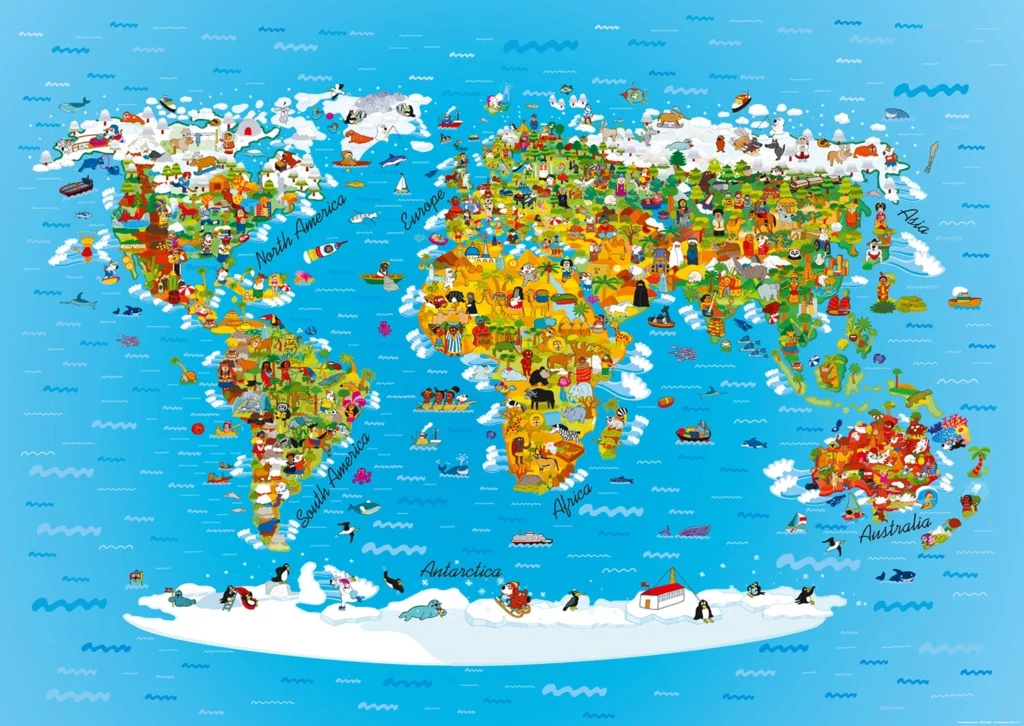 Dětská vliesová fototapeta na zed' Dětská Mapa Světa | 155 x 110 cm | FTNM 2650