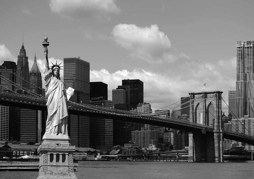 Vliesová fototapeta na zed' Brooklynský Most a Socha Svobody | 360 x 254 cm | FTS 1300