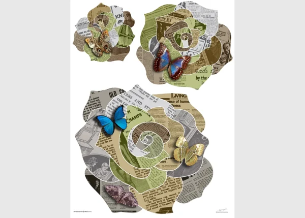 Samolepka na zeď Papírové Květiny z Kašírovací Hmoty | 65 x 85 cm | DFL1019