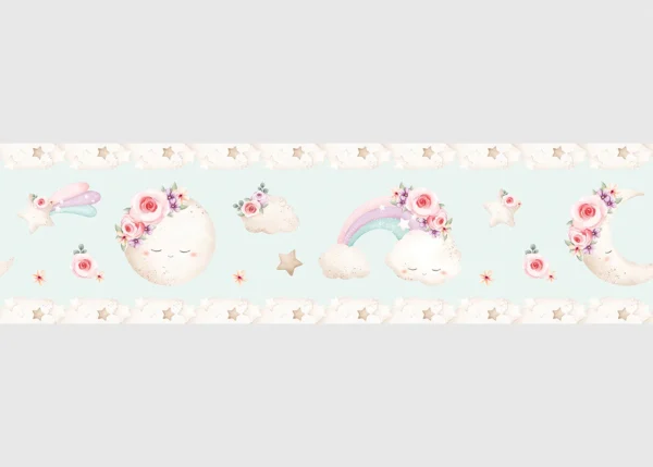 Dětská samolepící bordura na zeď Modrý Akvarelový Měsíc | 5 m x 13.8 cm | DWBD8047