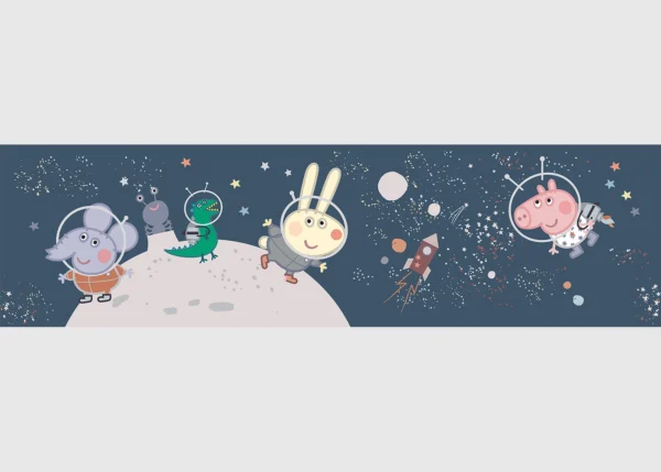 Dětská samolepící bordura na zeď Prasátko Peppa Výlet na Měsíc | 5 m x 13.8 cm | WBD 8195