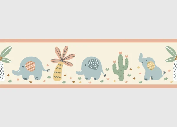 Dětská samolepící bordura na zeď Broskvoví Sloni | 5 m x 13.8 cm | DWBD8503