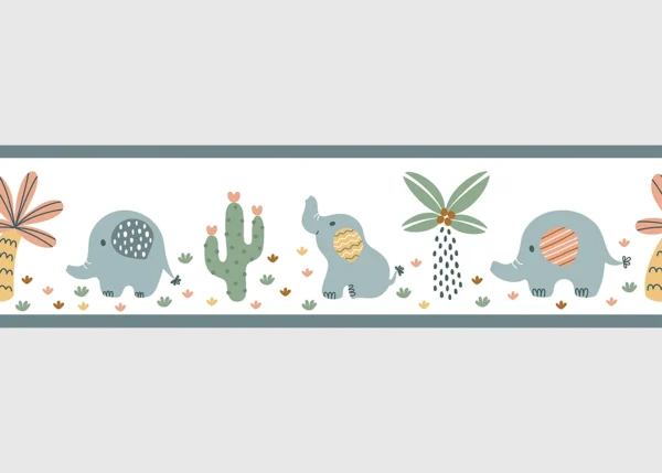 Dětská samolepící bordura na zeď Bílí Sloni | 5 m x 13.8 cm | DWBD8507