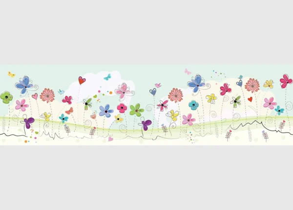 Dětská samolepící bordura na zeď Letní Květinová Kresba | 5 m x 13.8 cm | DWBD8509