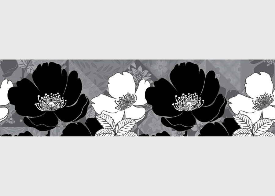 Samolepící bordura na zeď Černobílé Květy | 5 m x 13.8 cm | WB 8239