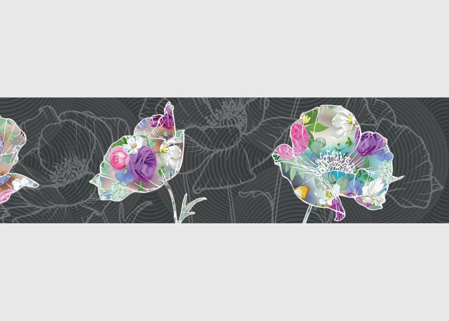 Samolepící bordura na zeď Barevné Květy na Šedém Podkladu | 5 m x 13.8 cm | WB 8246