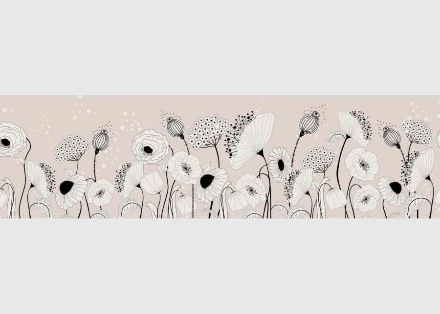 Samolepící bordura na zeď Sketch Kvetů | 5 m x 13.8 cm | WB 8409