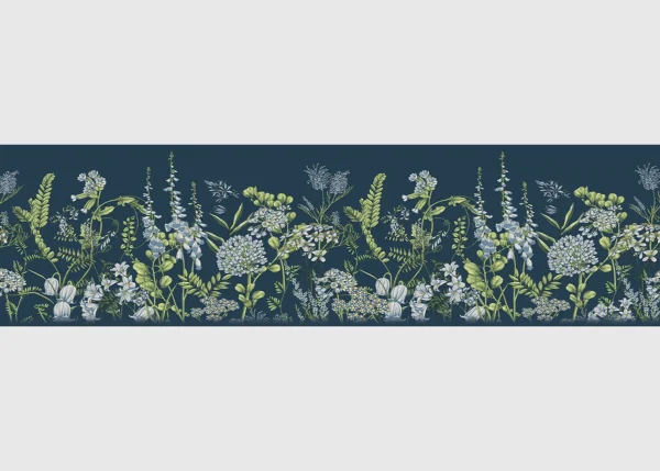 Samolepící bordura na zeď Květy Vikve na Pruské Modři | 5 m x 13.8 cm | DWB8525