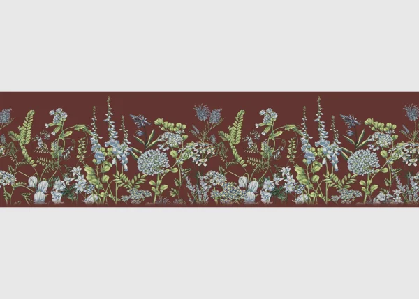 Samolepící bordura na zeď Květy Vikve na Burgundské Červené | 5 m x 13.8 cm | DWB8527